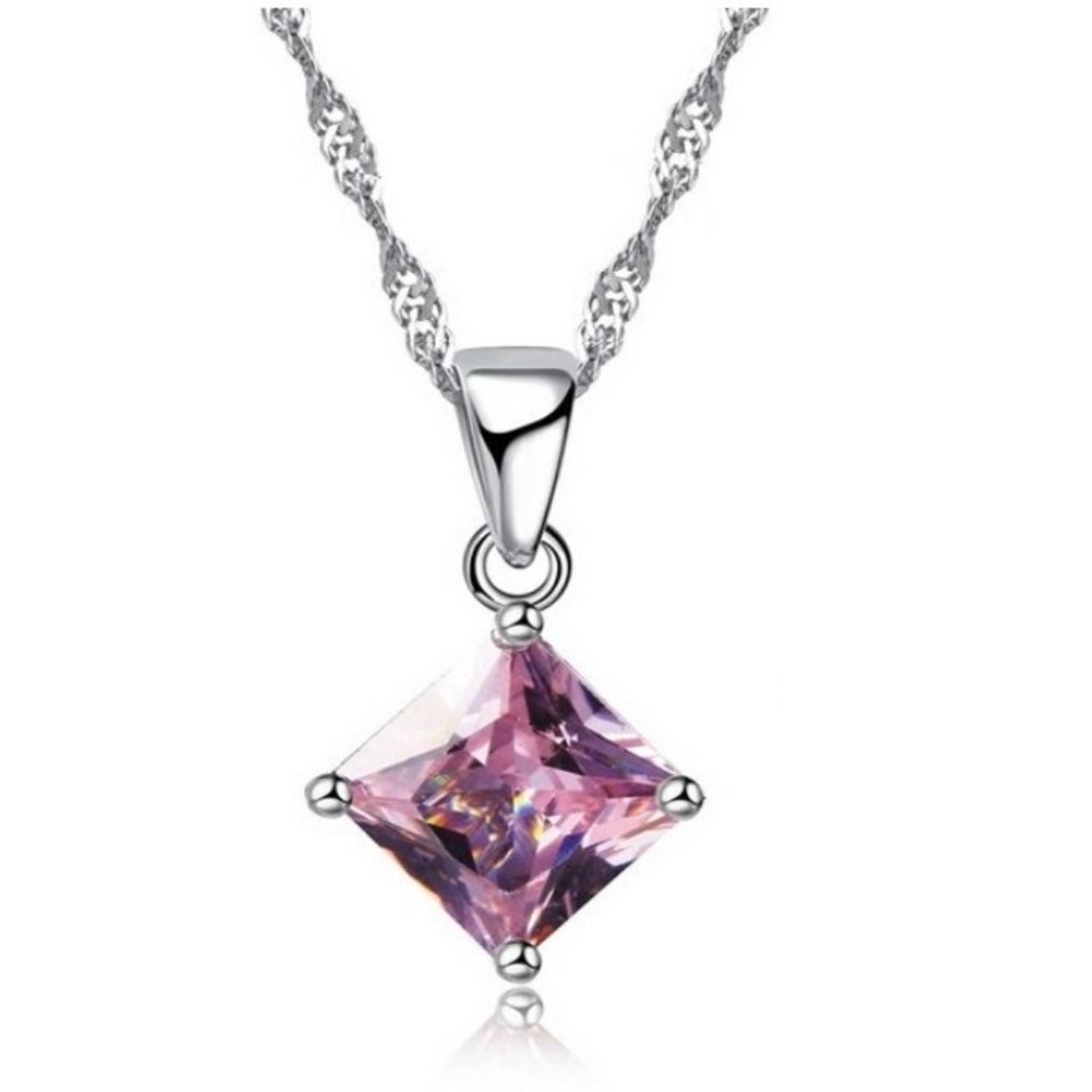 💎 Square Necklace And Earrings 925 Sterling Silver Set Gift - Picture 2 of 3